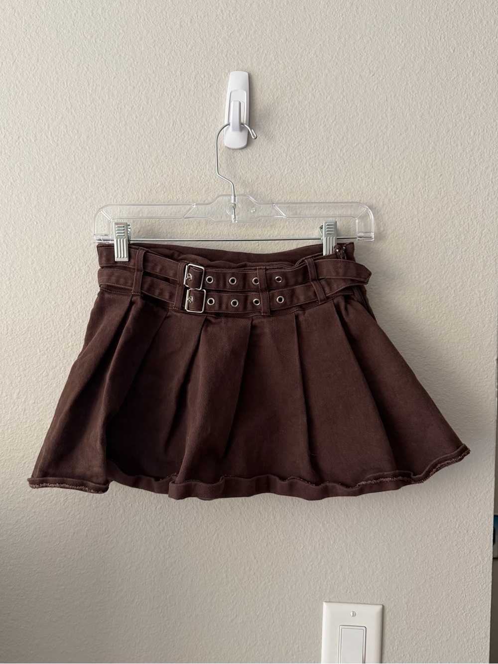Windsor Dark Brown Pleated Mini Skort with Double Buckle Waist